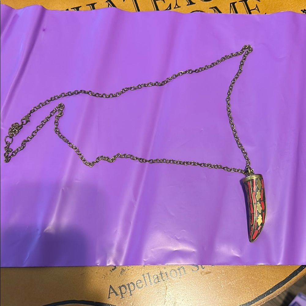 One Of A Kind Vintage Gold and Red Horn Pendant Necklace